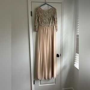 BHLDN Beige Embellished Long Sleeve Dress